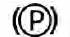 Red parking brake engaged warning indicator display graphic on the Nissan Versa dashboard screen