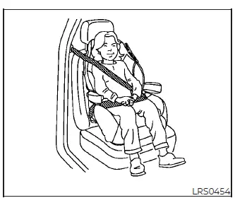 Booster seat positioned correctly in the front passenger seat of a Nissan Versa