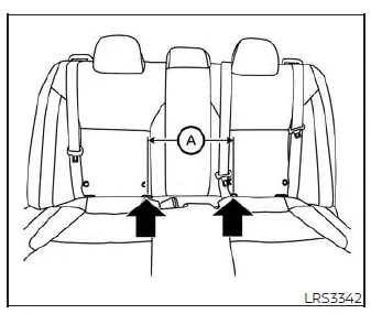 Diagram showing the 14-inch spacing between the inboard LATCH anchors when used for the center rear seating position of the Nissan Versa