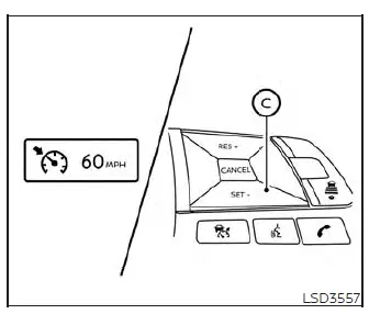 Instrument cluster display showing conventional cruise speed set indicators in a Nissan Versa