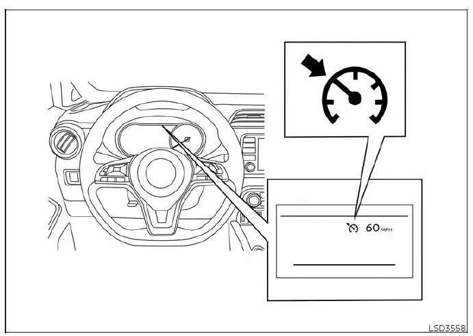 Dashboard warning indicator showing temporary system unavailability for conventional cruise control in a Nissan Versa