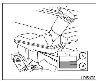 Locating the shared brake and clutch fluid reservoir under the hood of a Nissan Versa