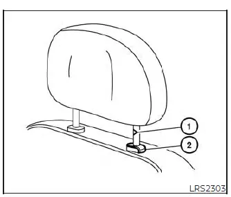 Instructions for installing a head restraint in a Nissan Versa, showing alignment of the stalks and notch with the lock knob collar