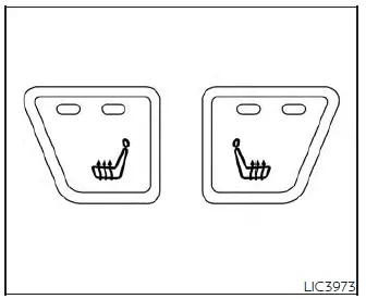 Location of the heated seat switches on the lower center console of the Nissan Versa showing high and low settings
