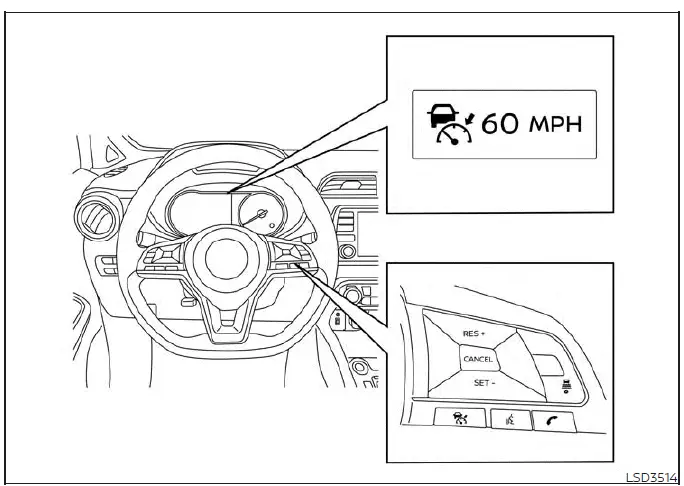 Traffic environment illustration demonstrating distance tracking for a Nissan Versa