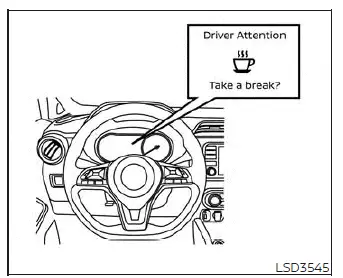 Dashboard instrument cluster display showing the Intelligent Driver Alertness break warning message in a Nissan Versa