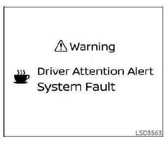 Dashboard display showing system warning notification for the Intelligent Driver Alertness feature in a Nissan Versa