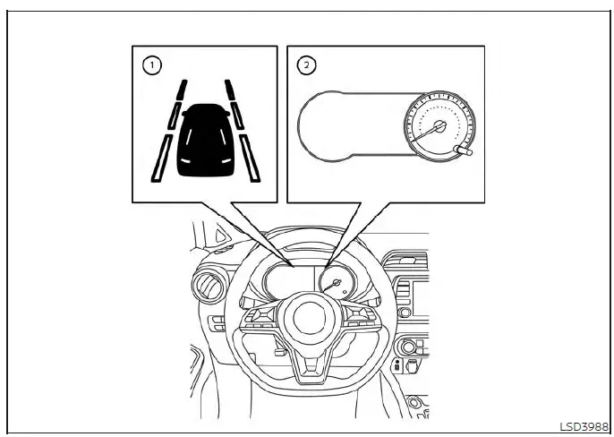 Instrument cluster display showing the Lane Departure Warning operation for a Nissan Versa