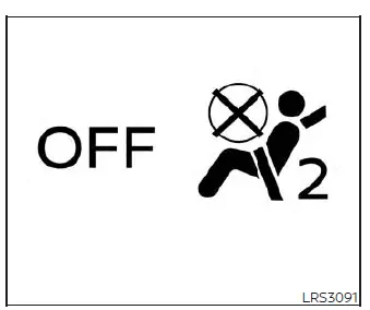 Location of the front passenger airbag status indicator light integrated into the central dashboard of the Nissan Versa