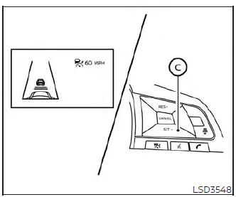 Driver setting the cruise speed on a Nissan Versa steering wheel layout