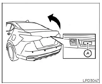 Nissan Versa rear trunk area showing the location of the trunk opener switch and request switch