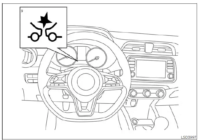 Trip computer interface showing driving statistics and safety system status for a Nissan Versa