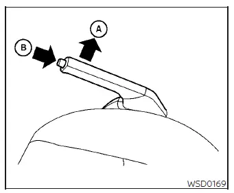 Hand pulling up the mechanical parking brake lever inside the cabin of a Nissan Versa