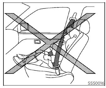 Warning diagram demonstrating that a loose or poorly fitted seat belt fails to provide adequate protection during sudden deceleration in a Nissan Versa