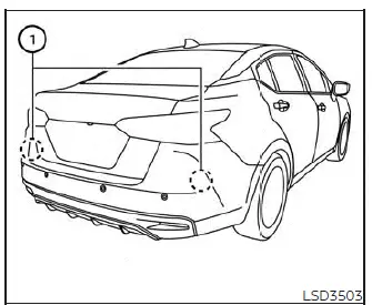 Overhead parking lot diagram showing cross traffic detection for a Nissan Versa