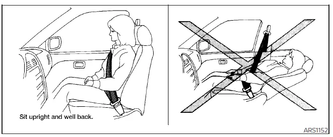 Passenger safety demonstration highlighting proper upright seating positions and integrated front seat adjustment controls inside the Nissan Versa cabin