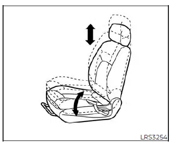 Location and operation of the driver's seat height lifter lever in the Nissan Versa, showing upward and downward adjustment motions
