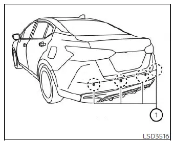 Rear bumper sensor location diagram for maintenance on a Nissan Versa