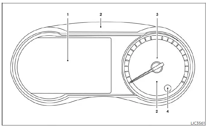 Type A digital and analog instrument cluster with driver information screen and tachometer on the Nissan Versa