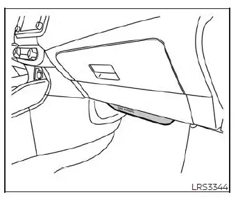 Front passenger side supplemental knee airbag module integrated into the lower glove box knee bolster panel of the Nissan Versa