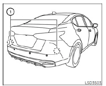 Rear bumper area showing the precise location of the radar sensors for the Rear Cross Traffic Alert system in a Nissan Versa
