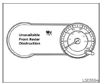 Driver dashboard warning indicator for radar obstruction in a Nissan Versa