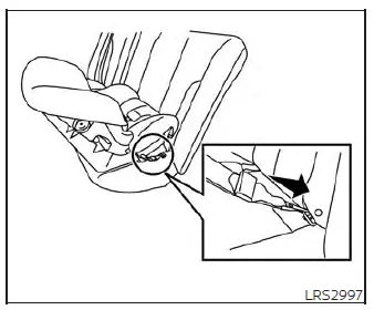Rear-facing webbing-mounted child restraint installation in a Nissan Versa, demonstrating connecting the flexible LATCH straps to the lower anchor bars