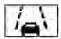 Yellow lane departure warning indicator showing a car drifting across dashed highway lane lines