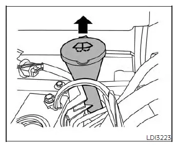 Filling the windshield-washer fluid reservoir tank in a Nissan Versa