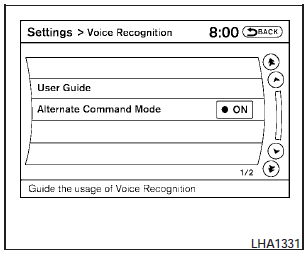 Voice recognition settings