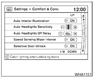 Comfort & Convenience settings