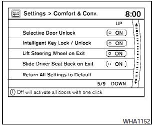 Auto Interior Illumination: Select to turn on or