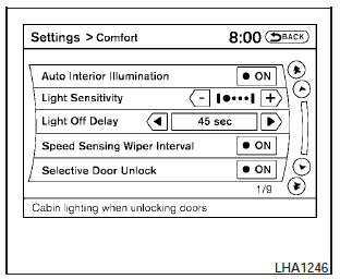 Comfort settings