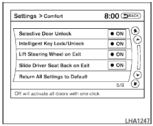 Auto Interior Illumination: Select to turn on or