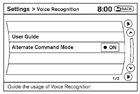 The available settings of the NISSAN Voice Recognition