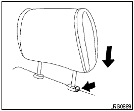 To lower, push and hold the lock knob and push