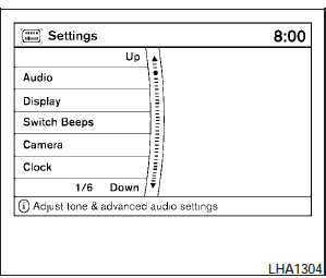 When the SETTING button is pressed, the Settings