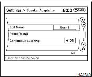 Speaker Adaptation function settings